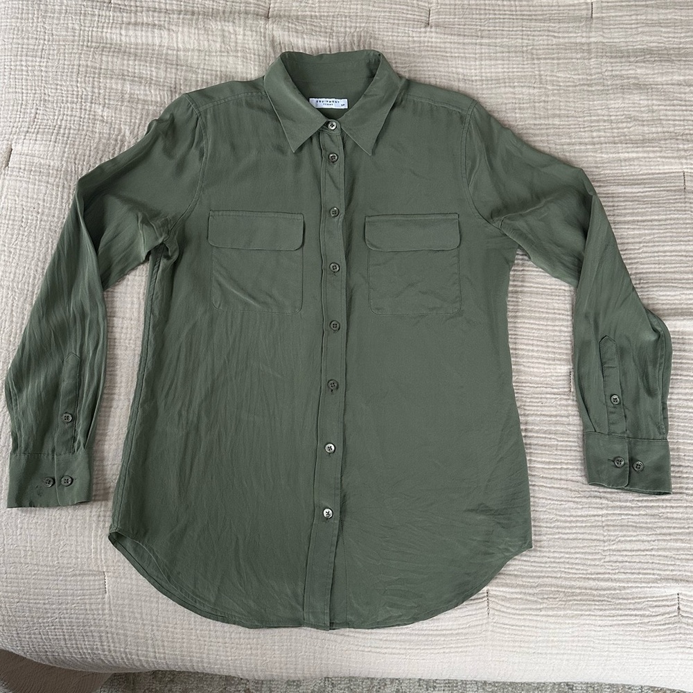 Equipment Olive Green Button Down Small - image 3
